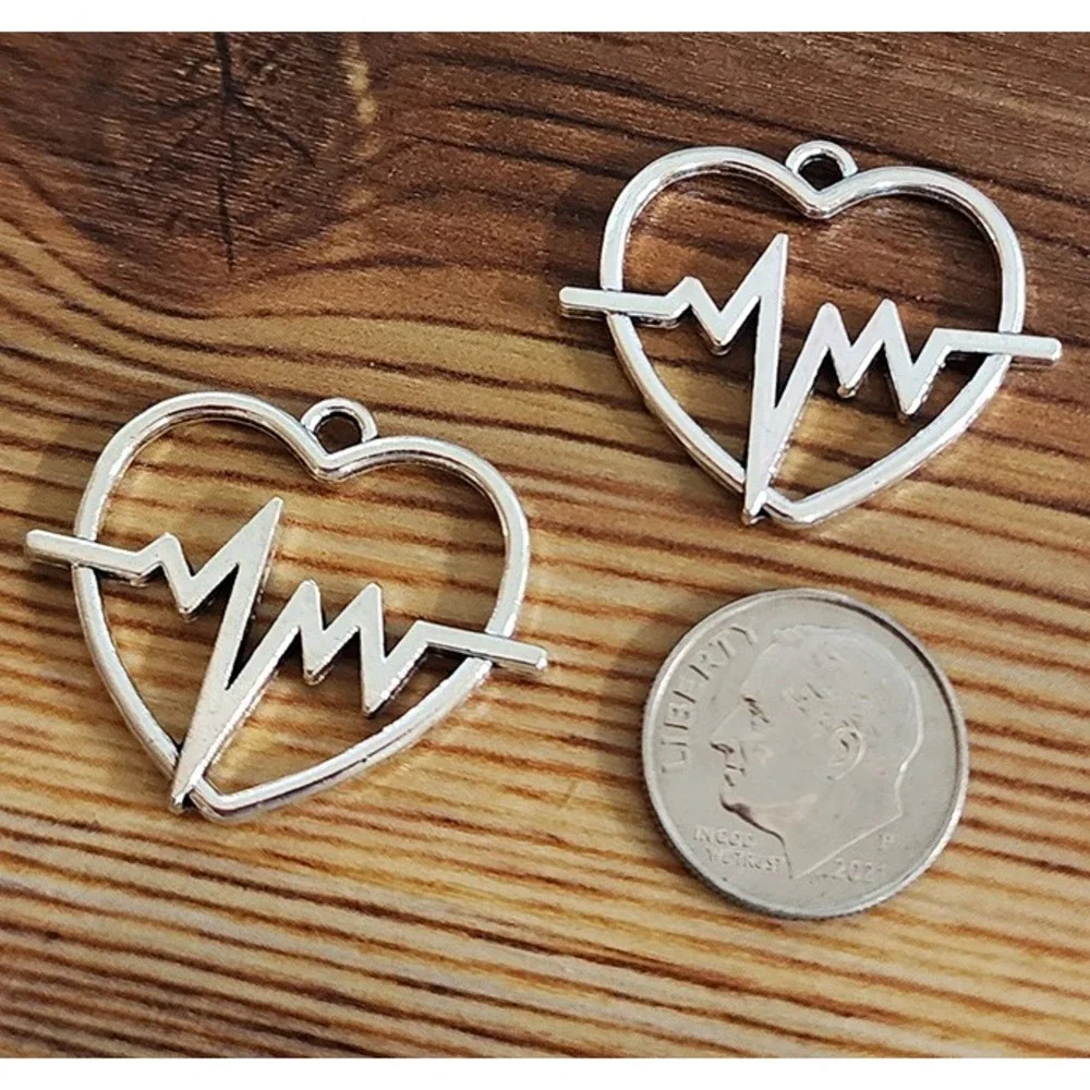 6pcs Heartbeat‎ Charms, heart beat
